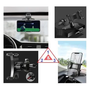3 in 1 Car GPS Smartphone Holder: Dashboard / Visor Clamp   AC Grid Clip for Azumi Chic - Black