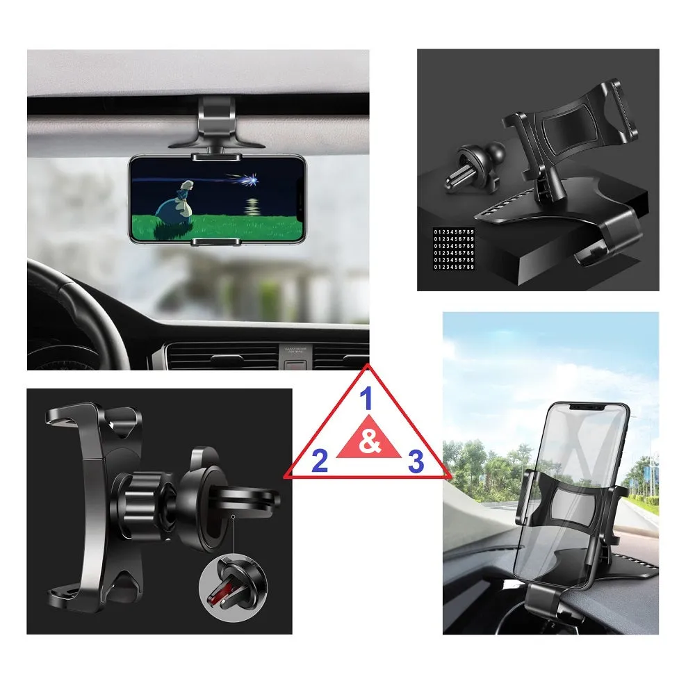3 in 1 Car GPS Smartphone Holder: Dashboard / Visor Clamp   AC Grid Clip for Azumi Chic - Black