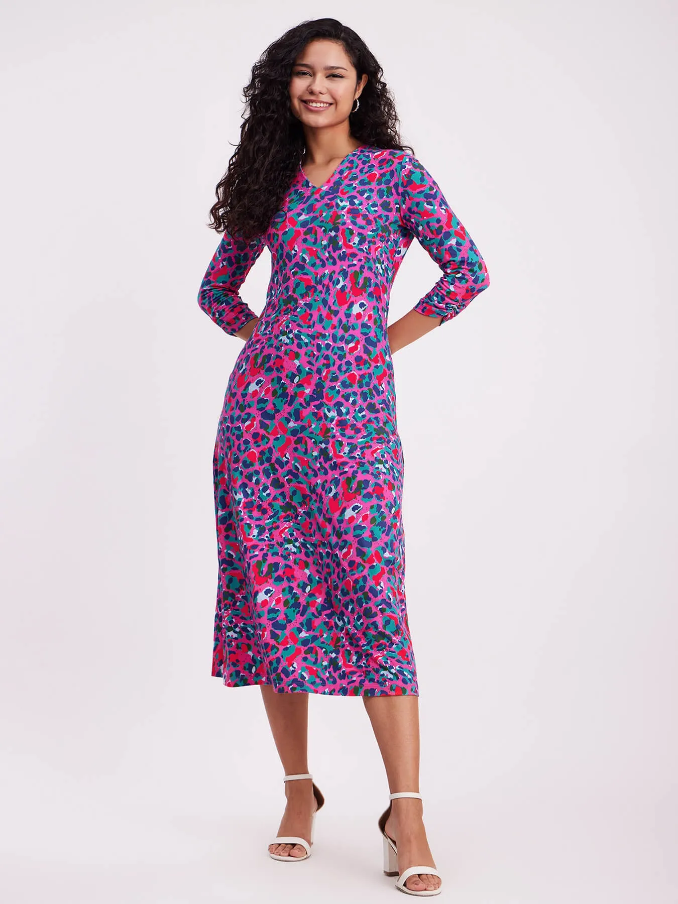 Animal Print Midi Dress - Multicolour
