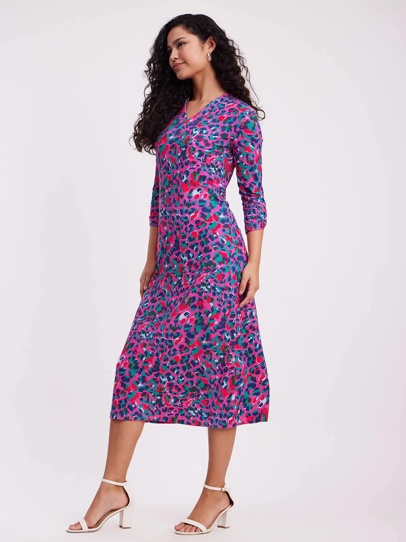 Animal Print Midi Dress - Multicolour