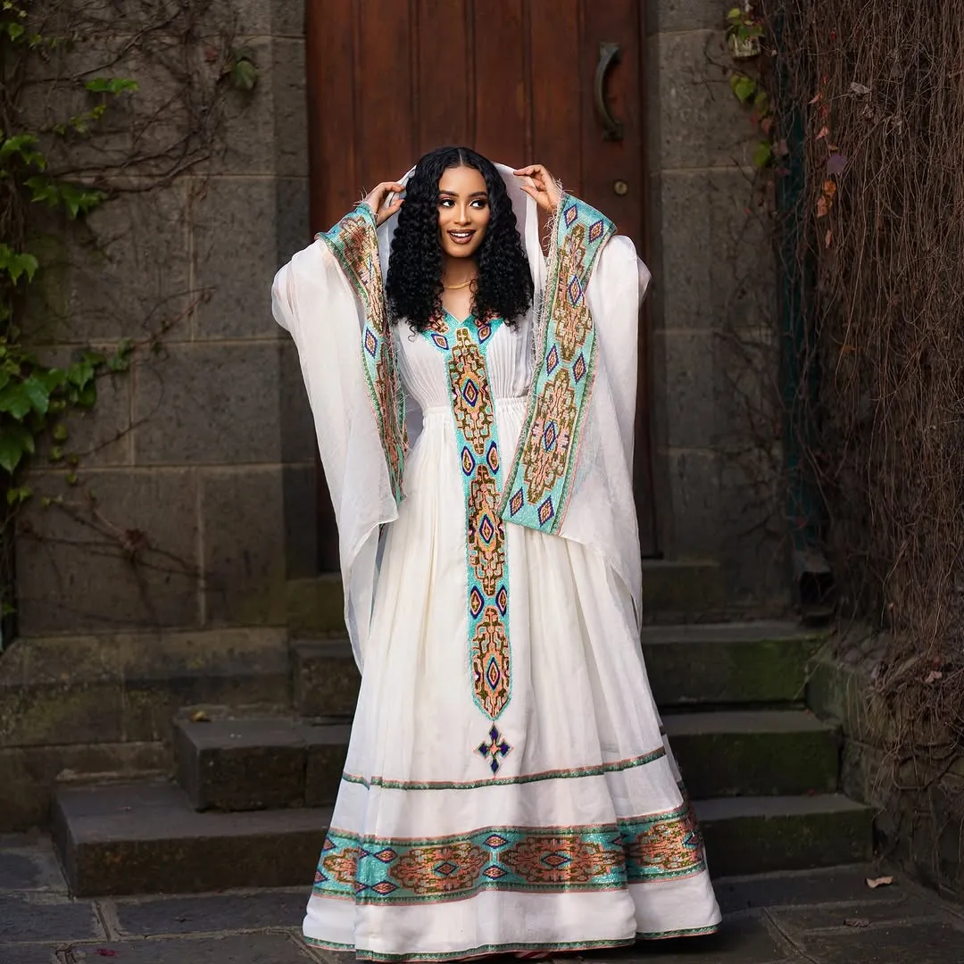 Beautiful Cultural Habesha Dress: with  Adorable Intricated Embroidery Ethiopian Traditional Dress for Holidays and Celebrations Habesha Kemis