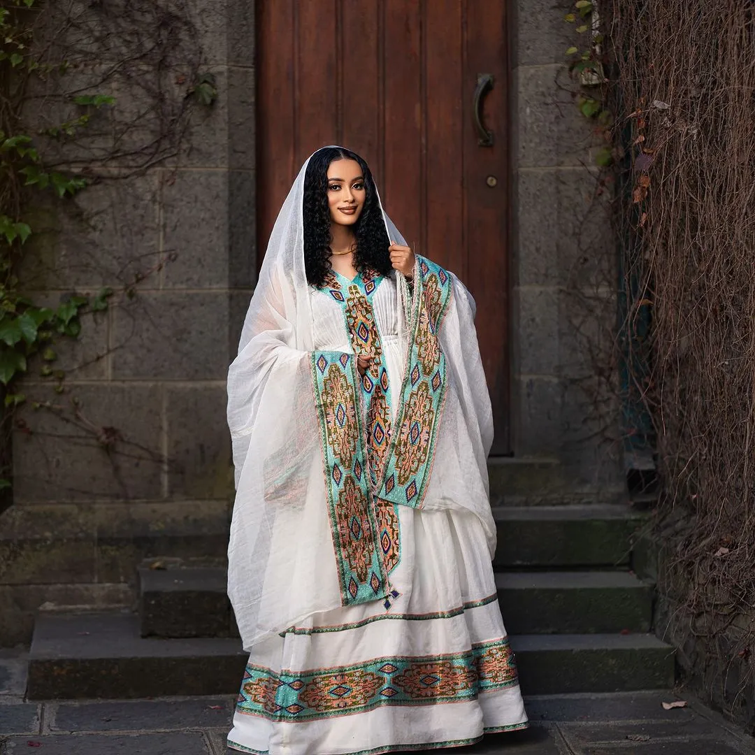 Beautiful Cultural Habesha Dress: with  Adorable Intricated Embroidery Ethiopian Traditional Dress for Holidays and Celebrations Habesha Kemis