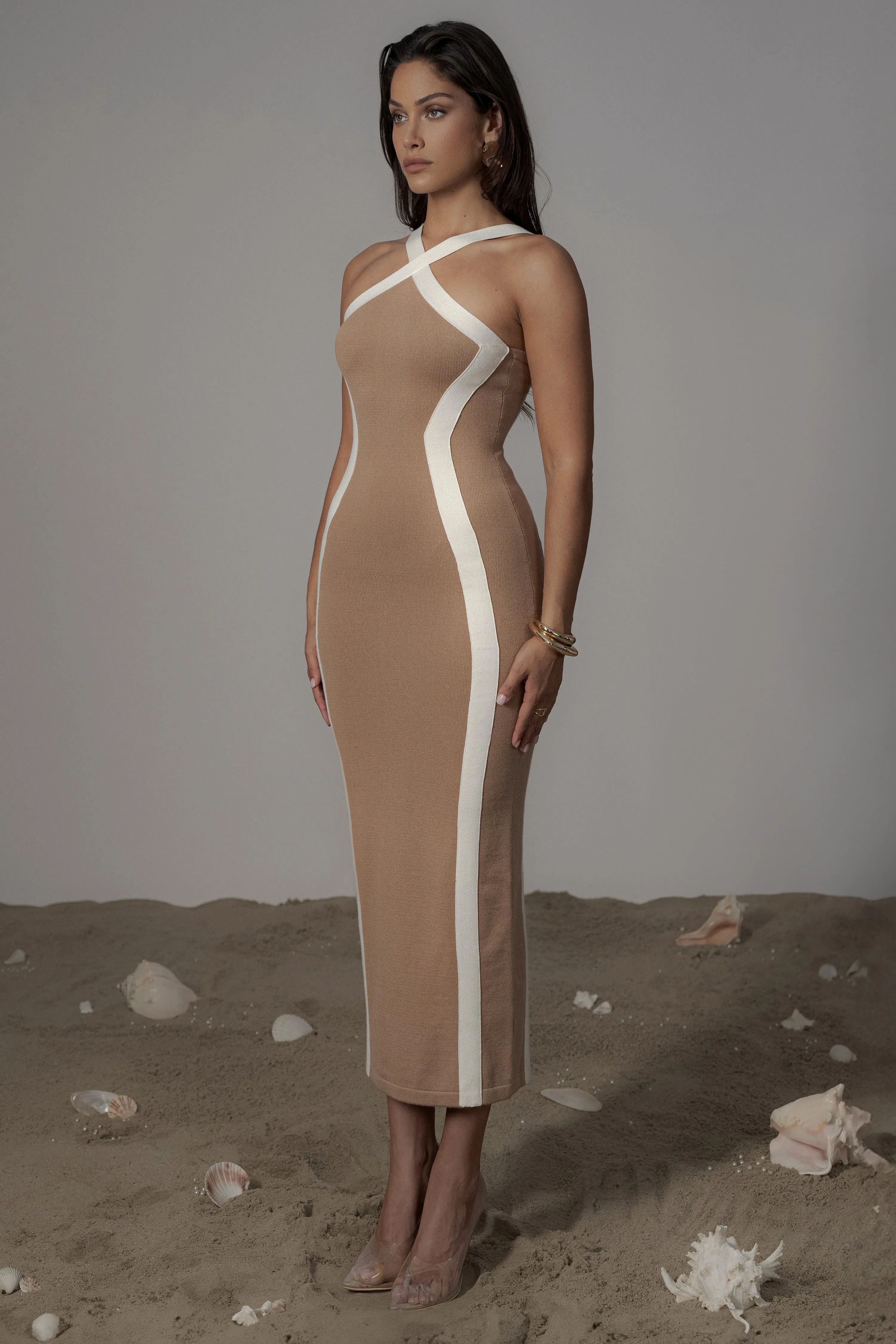 Beige Fabiola Contrast Maxi Dress