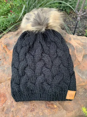 Black Cable Knit Beanie