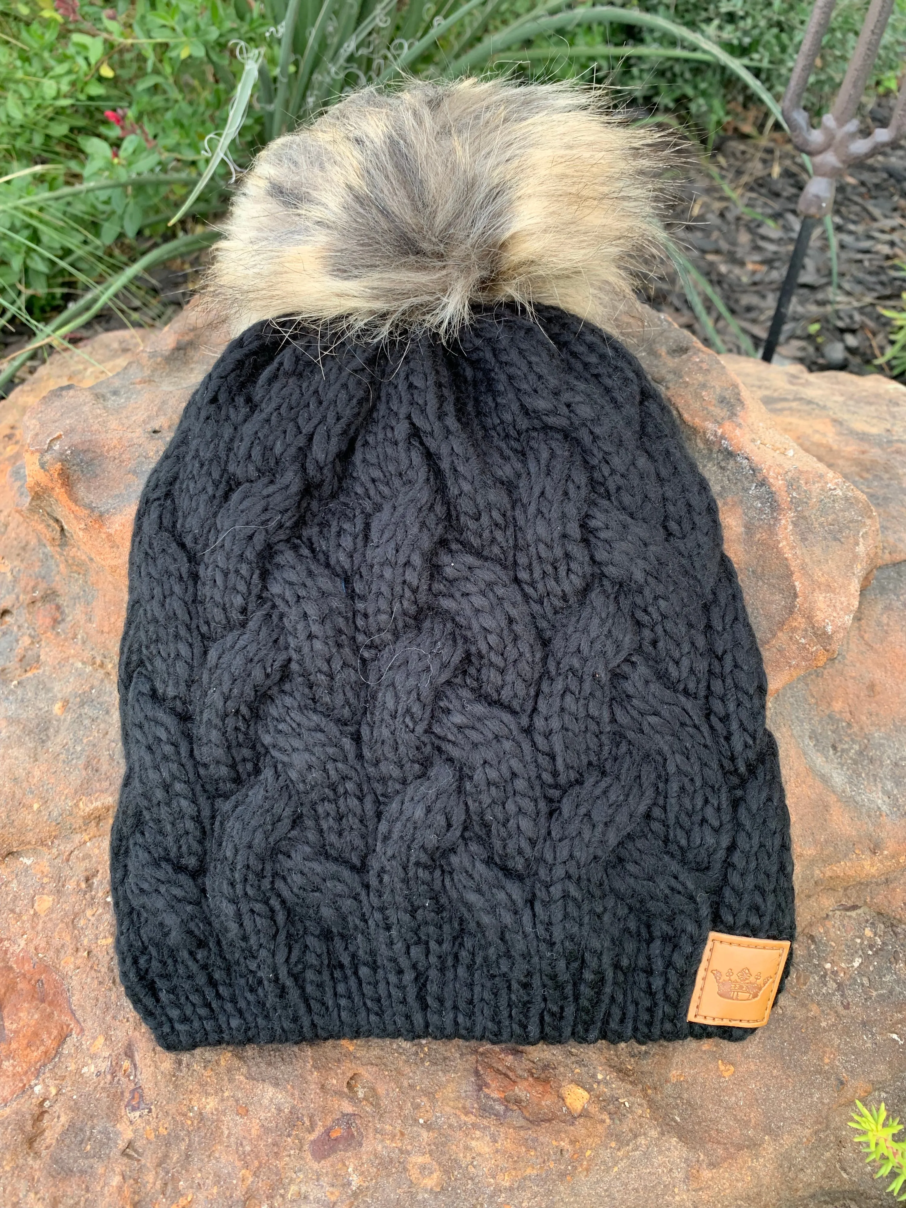 Black Cable Knit Beanie