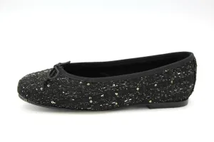 Blublonc  Black Tweed Sequence Ballet Flat Ballerina-N