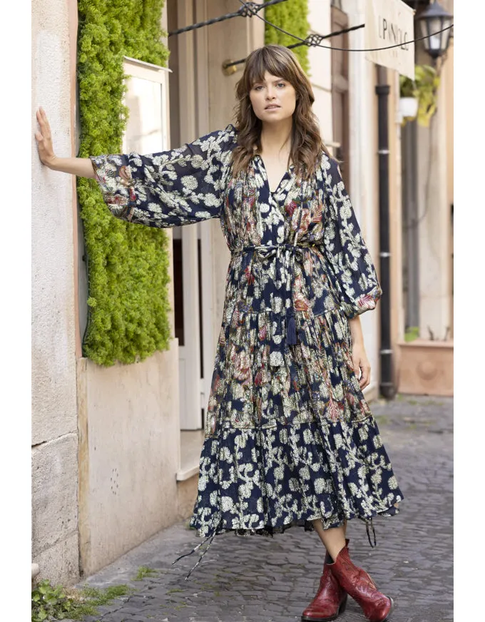 Camilla Dress Navy Floral Lurex