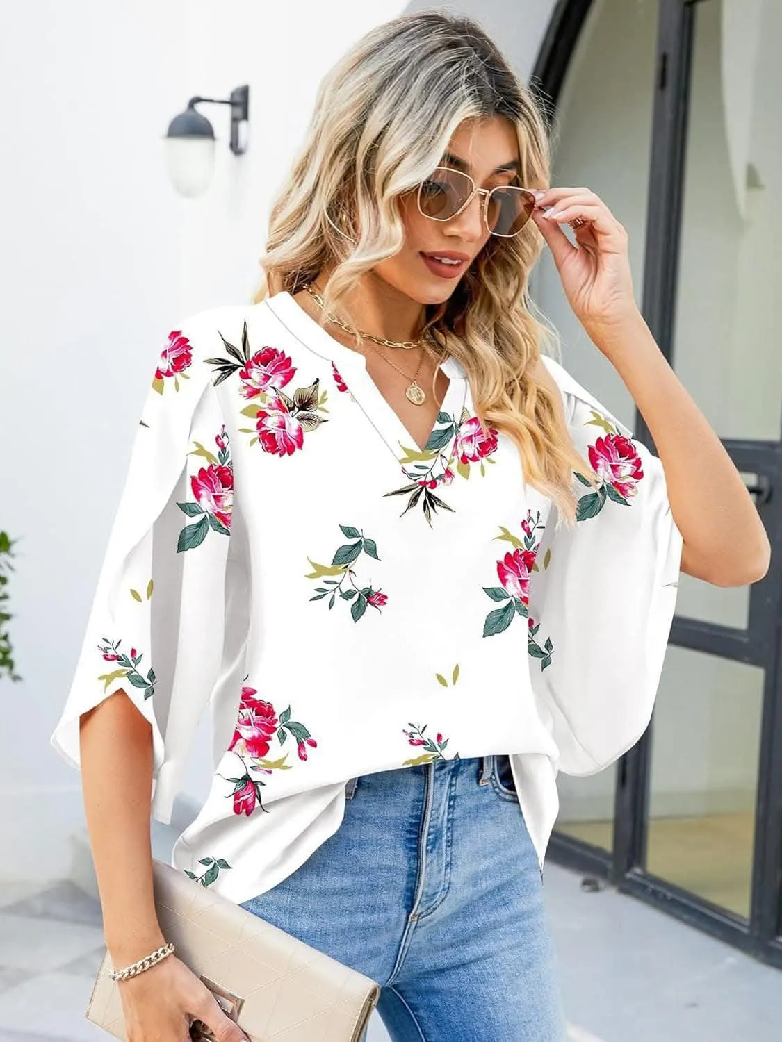 Chic Notched Sleeve Blouse