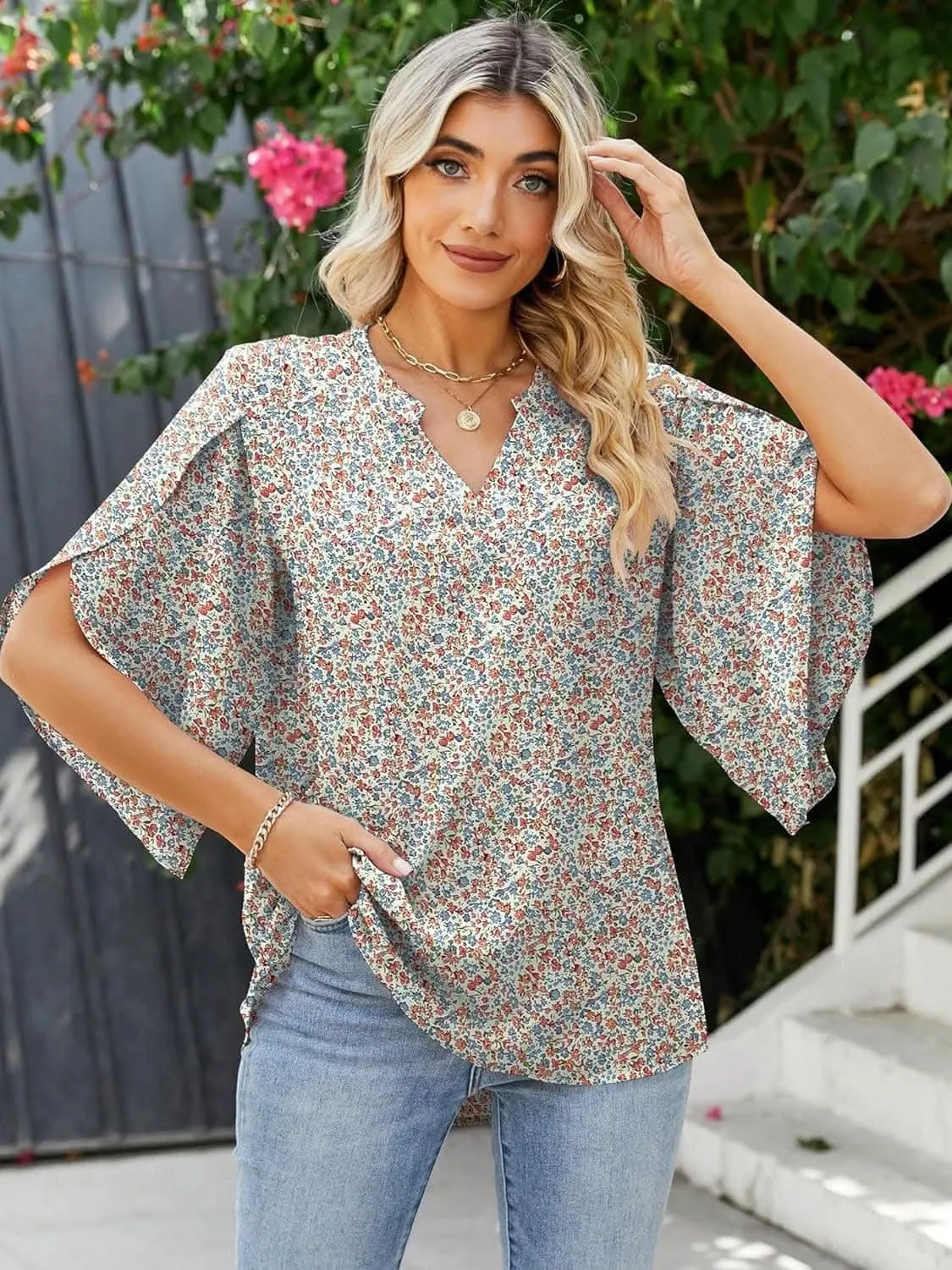 Chic Notched Sleeve Blouse
