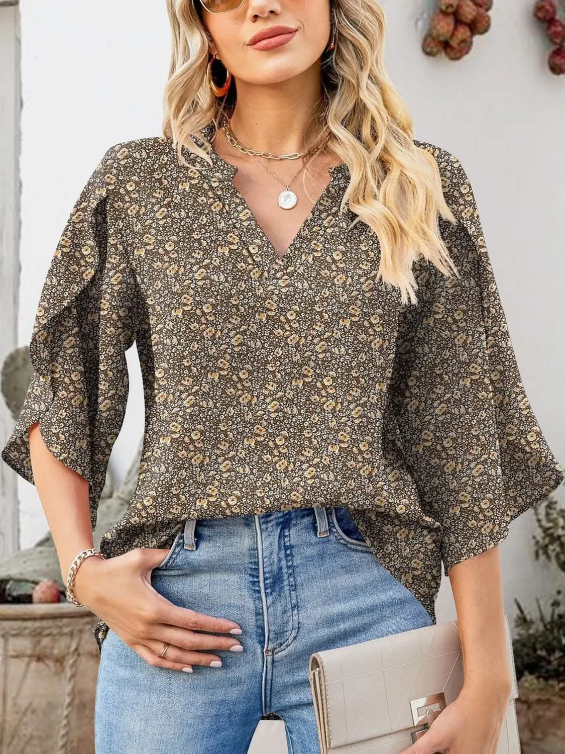 Chic Notched Sleeve Blouse