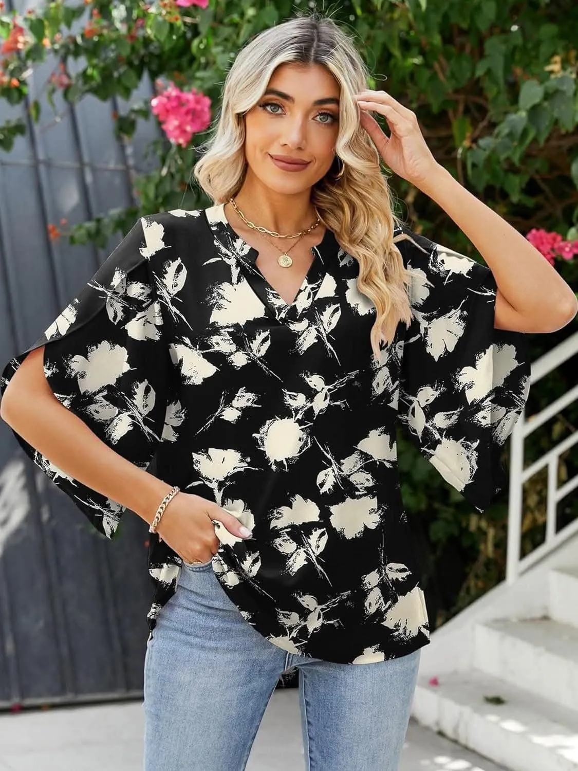 Chic Notched Sleeve Blouse