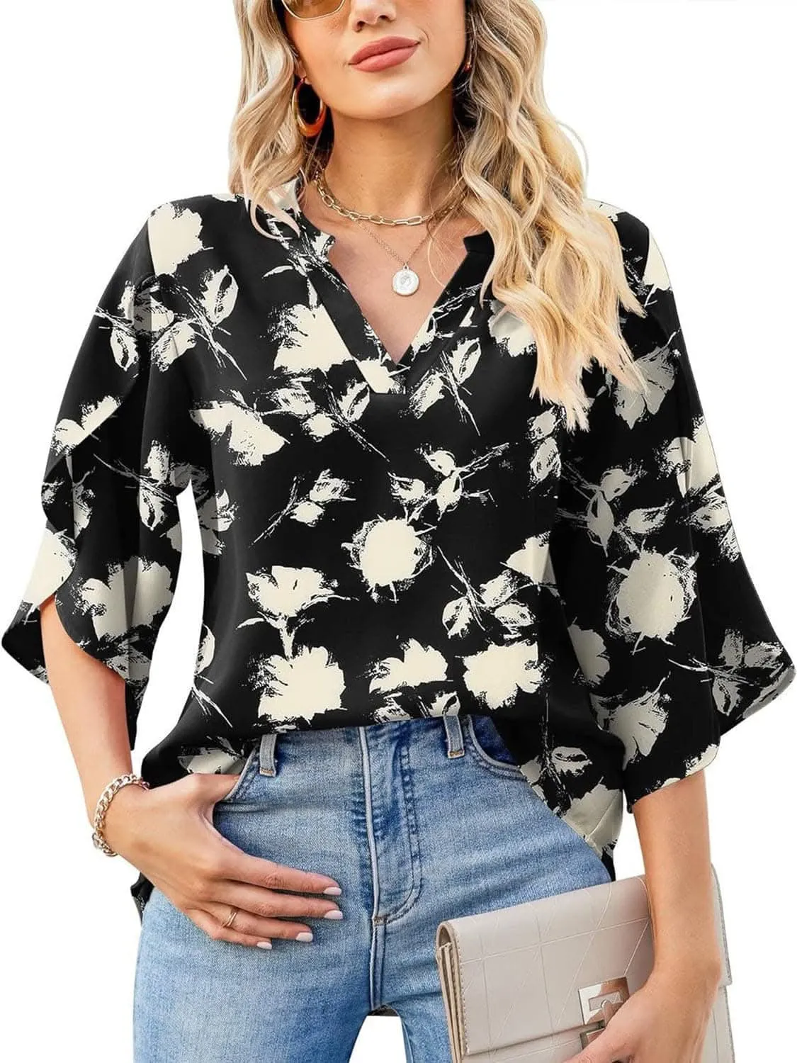 Chic Notched Sleeve Blouse