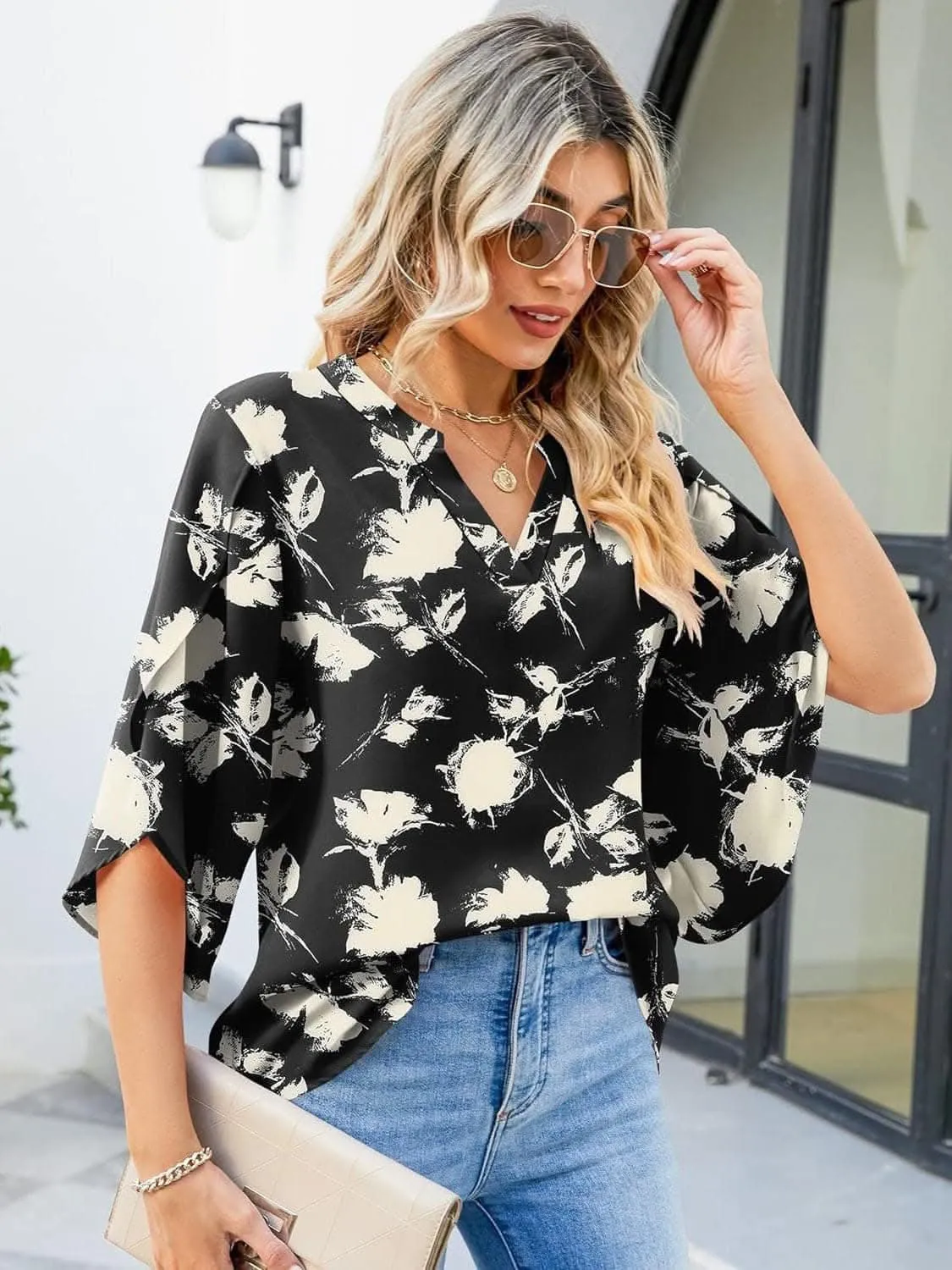 Chic Notched Sleeve Blouse