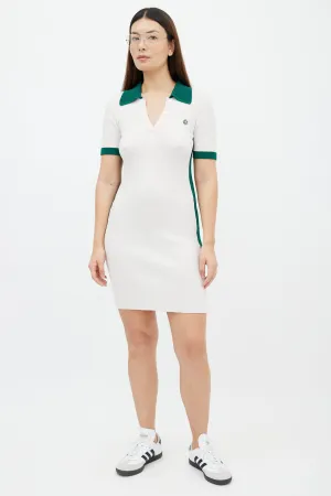 Cream & Green Ribbed Knit Short Sleeve Mini Dress