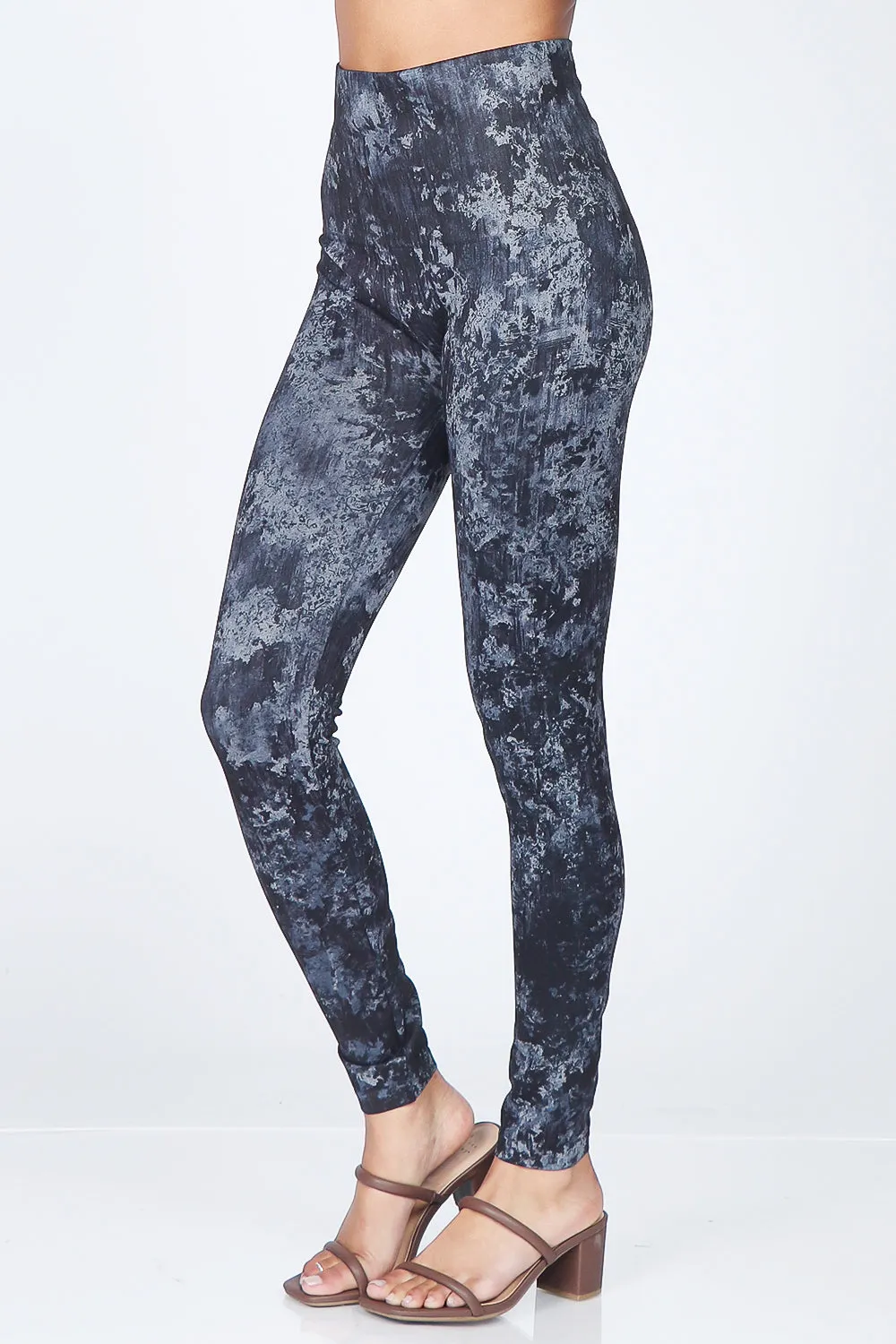 Dappled Floral Painting Print Leggings in Pewter