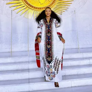 Delightful Darker Design Habesha Dress: Multicolored Breathtaking Embellishment Traditional Ethiopian Dress Cultural Look Habesha Kemis