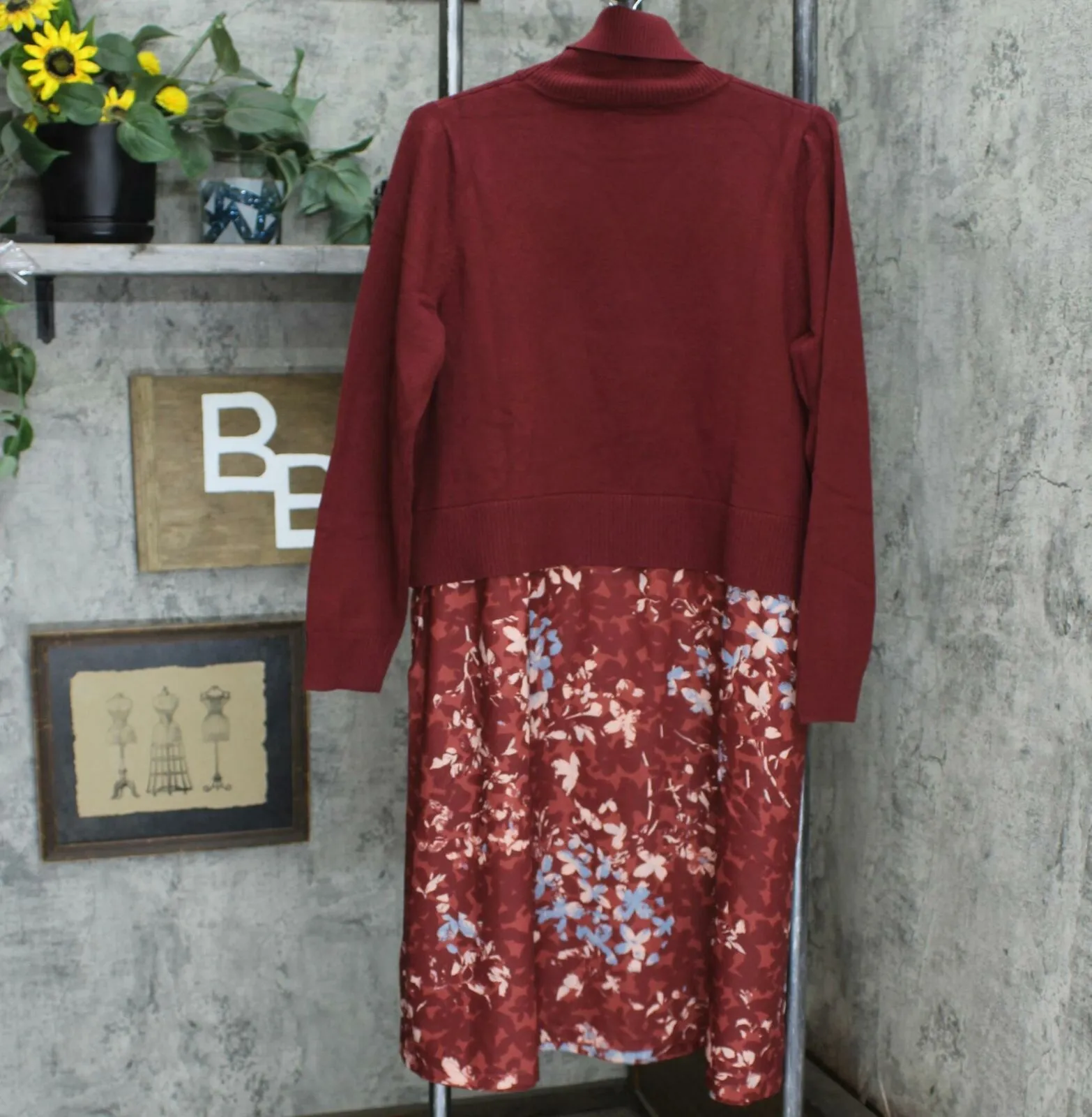 DG2 by Diane Gilman Plus Size Floral Twofer Turtleneck Sweater Dress