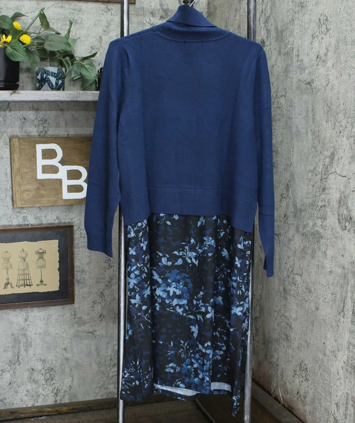 DG2 by Diane Gilman Plus Size Floral Twofer Turtleneck Sweater Dress