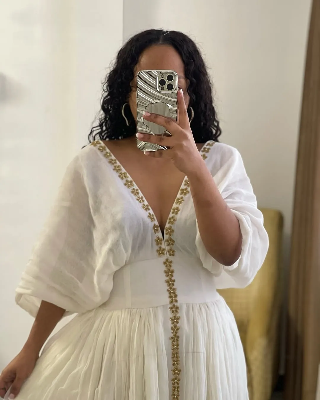 Elegant White Traditional Ethiopian Dress: with Narrow Embroidery Simple Habesha Dress for Heavenly Look Eritrean Clothing