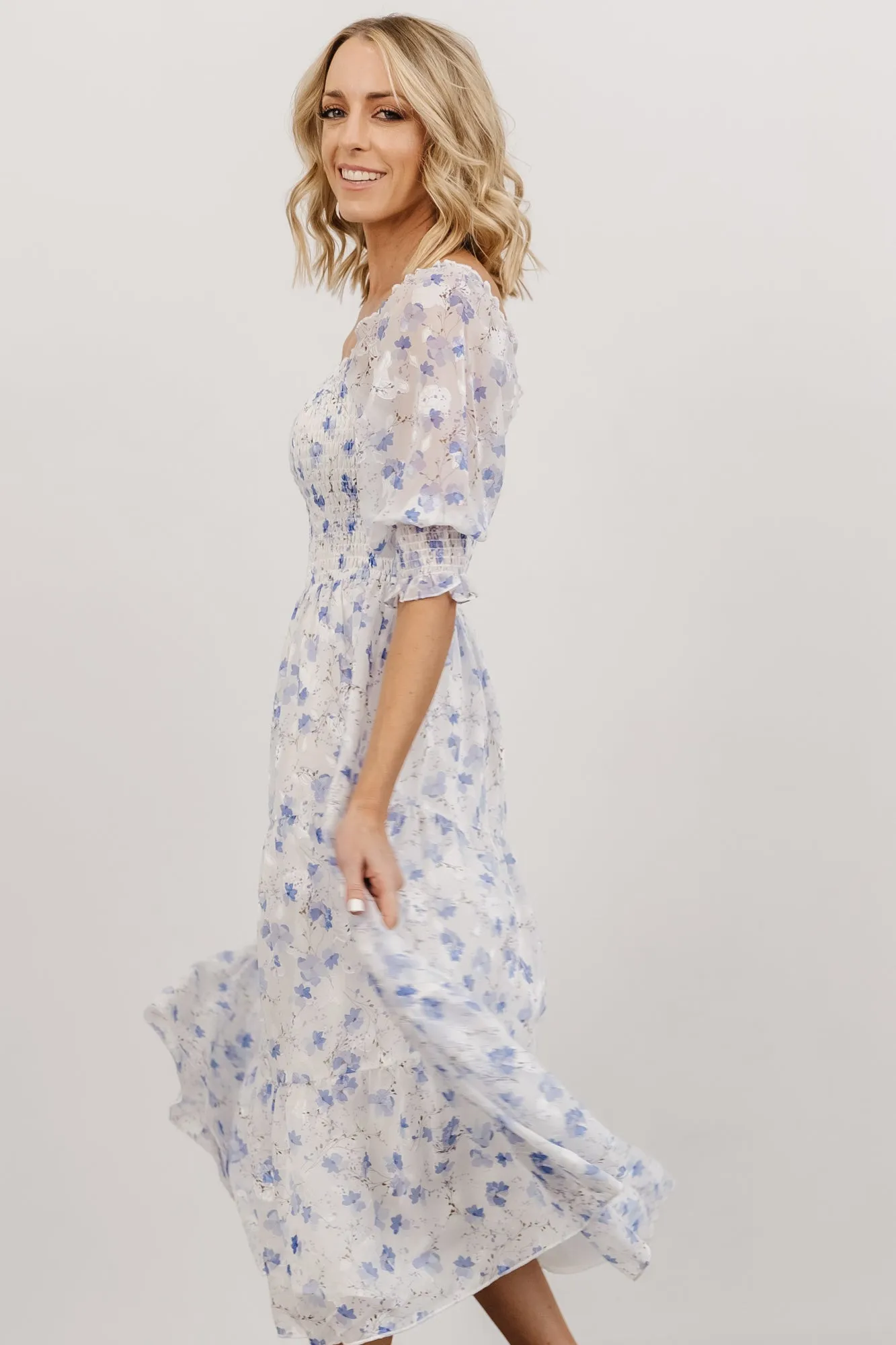 Fabian Jacquard Midi Dress | Blue Floral