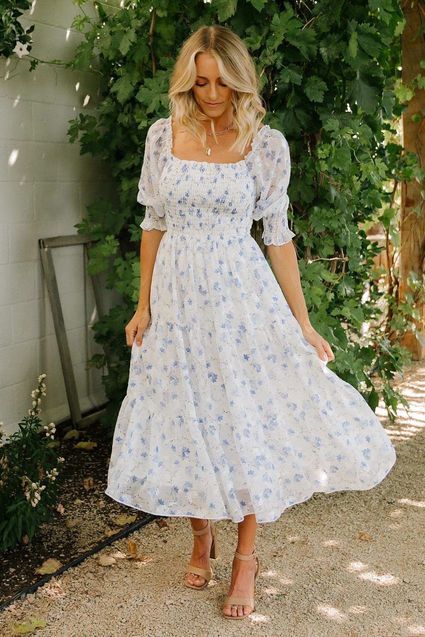 Fabian Jacquard Midi Dress | Blue Floral