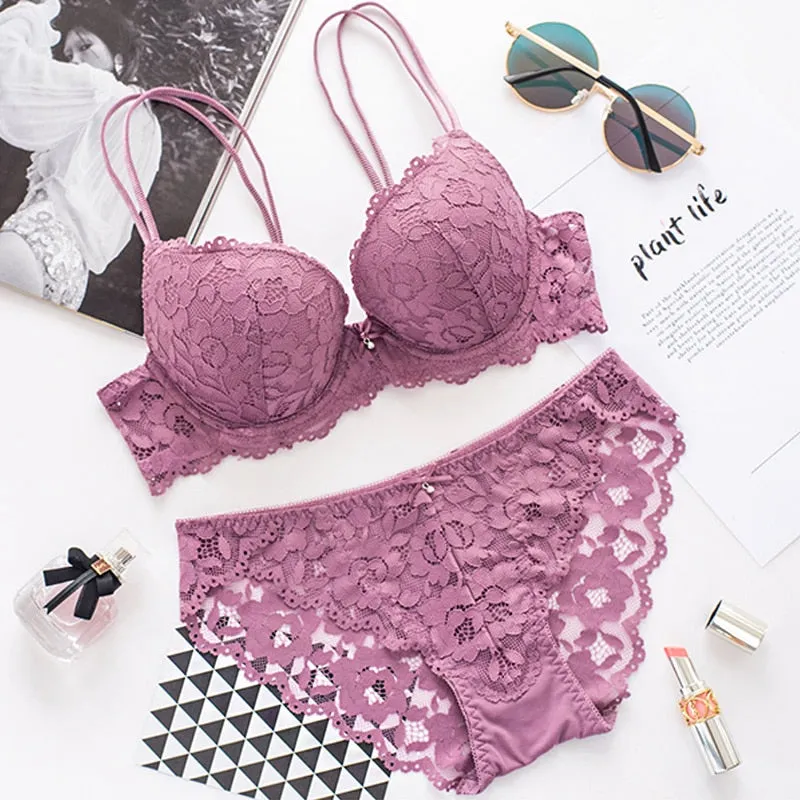 Floral Lace Push Up Bra Set