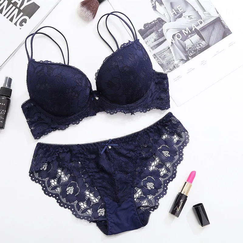 Floral Lace Push Up Bra Set