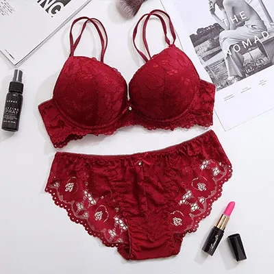 Floral Lace Push Up Bra Set