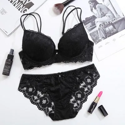 Floral Lace Push Up Bra Set