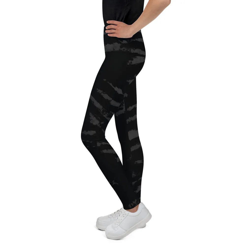 Girl Bottoms Winter Essentials Black Tiger Stripe Print Youth Leggings, Made in USA/EU