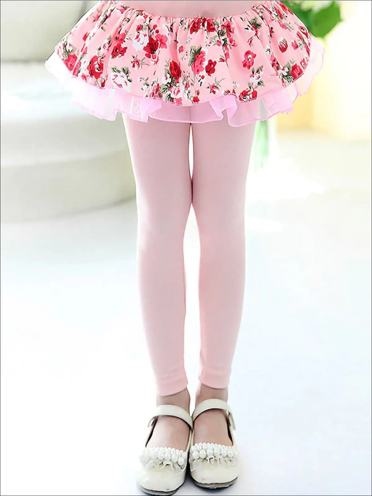 Girls Floral Tiered Tutu Skirt Leggings