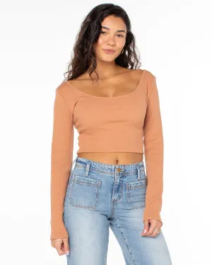 Good Keepsake Long Sleeve Crop Top - Russet
