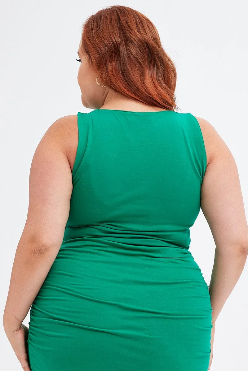 Green Tank Top Sleeveless Double Layer Jersey