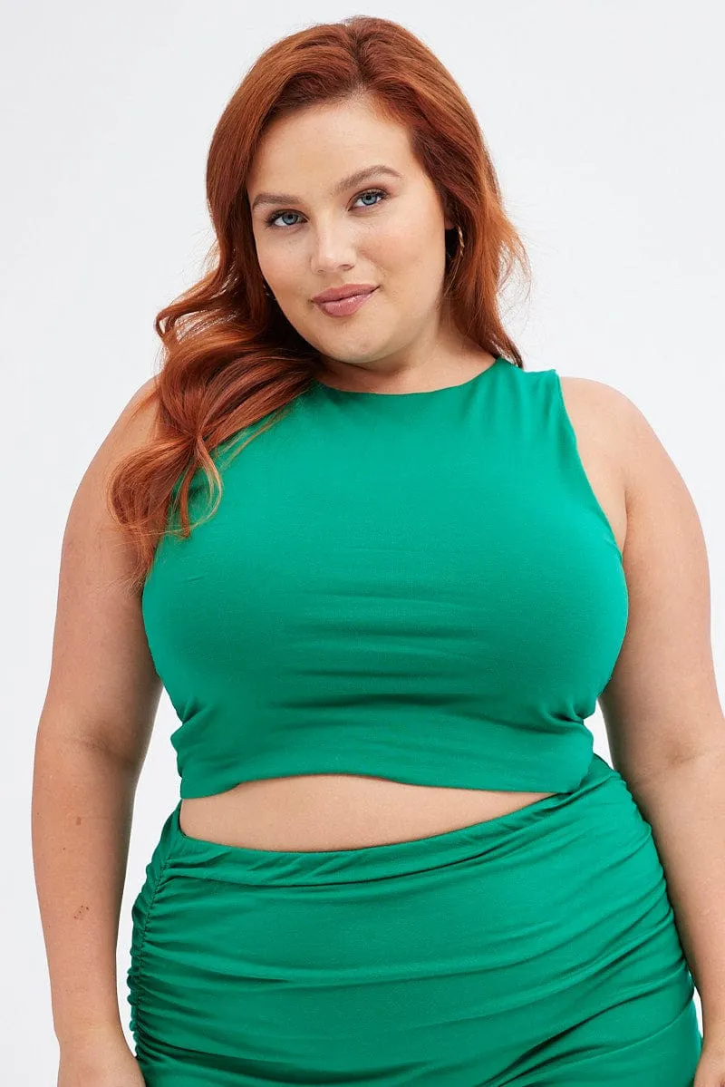 Green Tank Top Sleeveless Double Layer Jersey