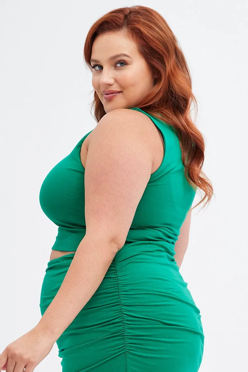 Green Tank Top Sleeveless Double Layer Jersey