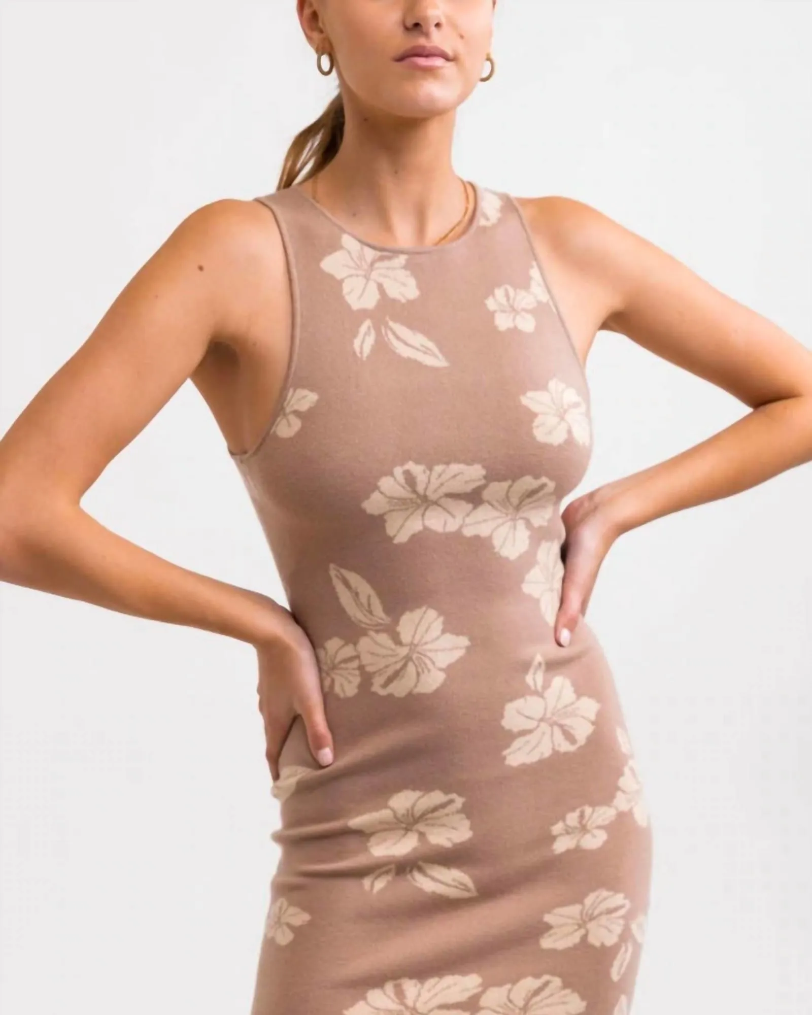 Hibiscus Knit Mini Dress in Taupe | Taupe
