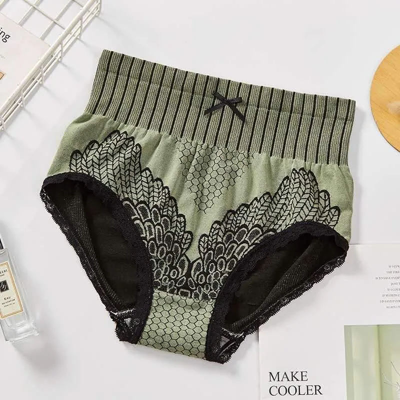 Hip Graphene Antibacterial Peacock Feather Embroidered Gynecological Panties