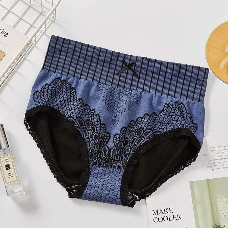 Hip Graphene Antibacterial Peacock Feather Embroidered Gynecological Panties