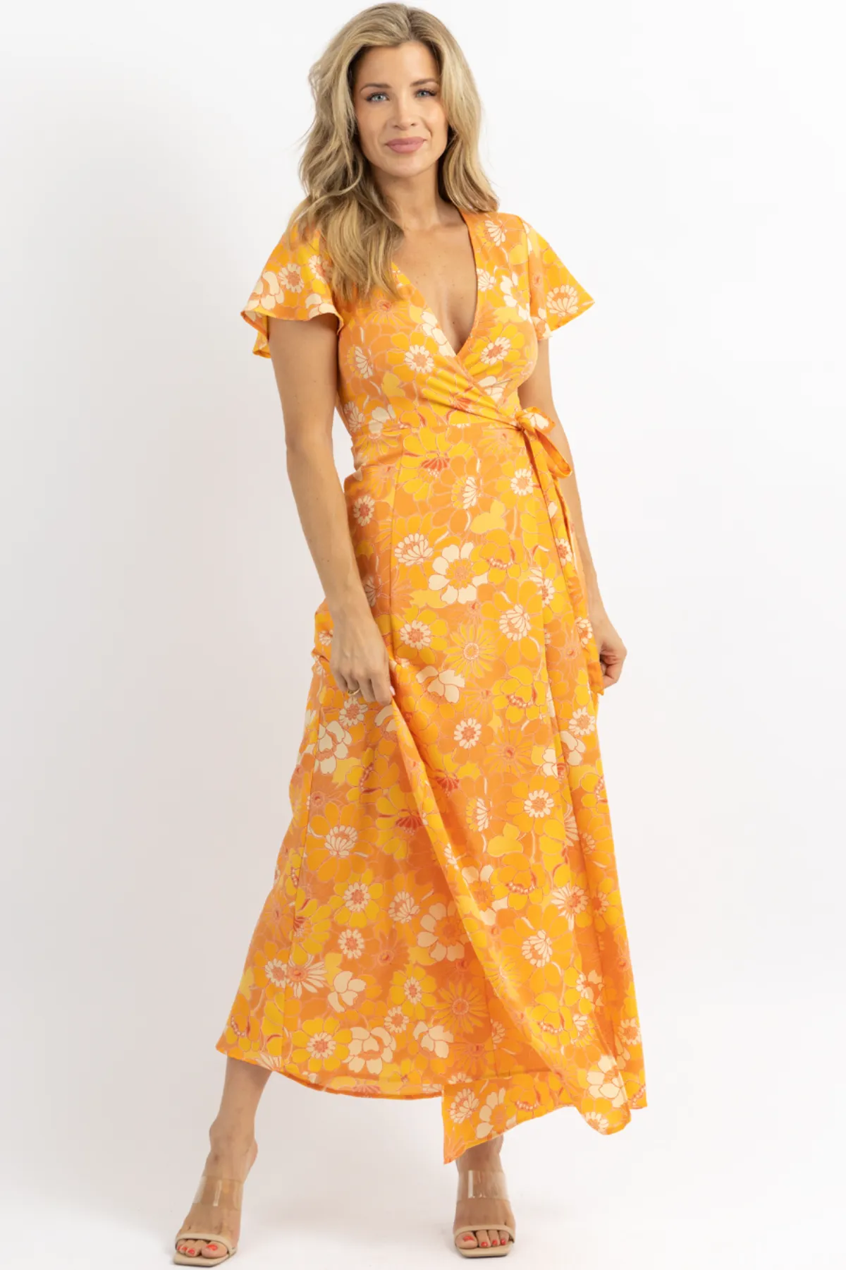 HONEY RUST WRAP MAXI DRESS