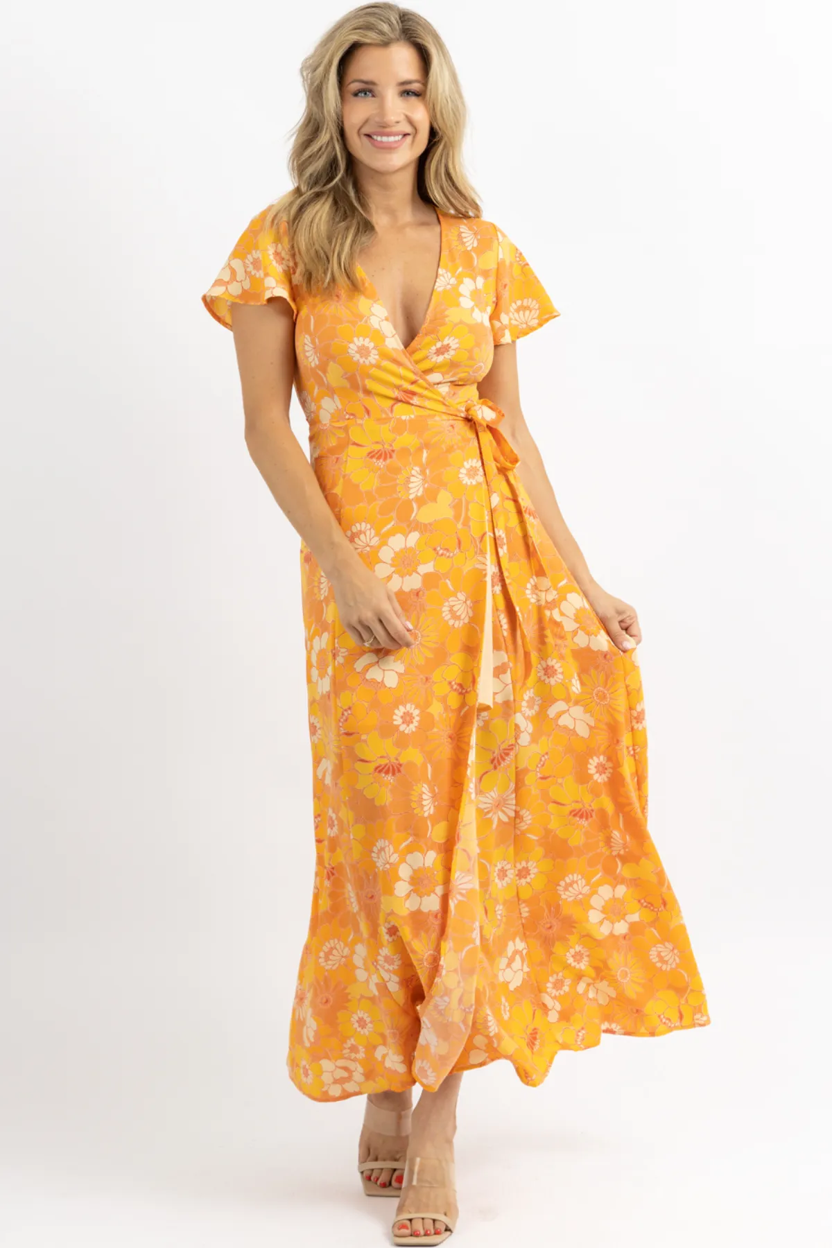 HONEY RUST WRAP MAXI DRESS
