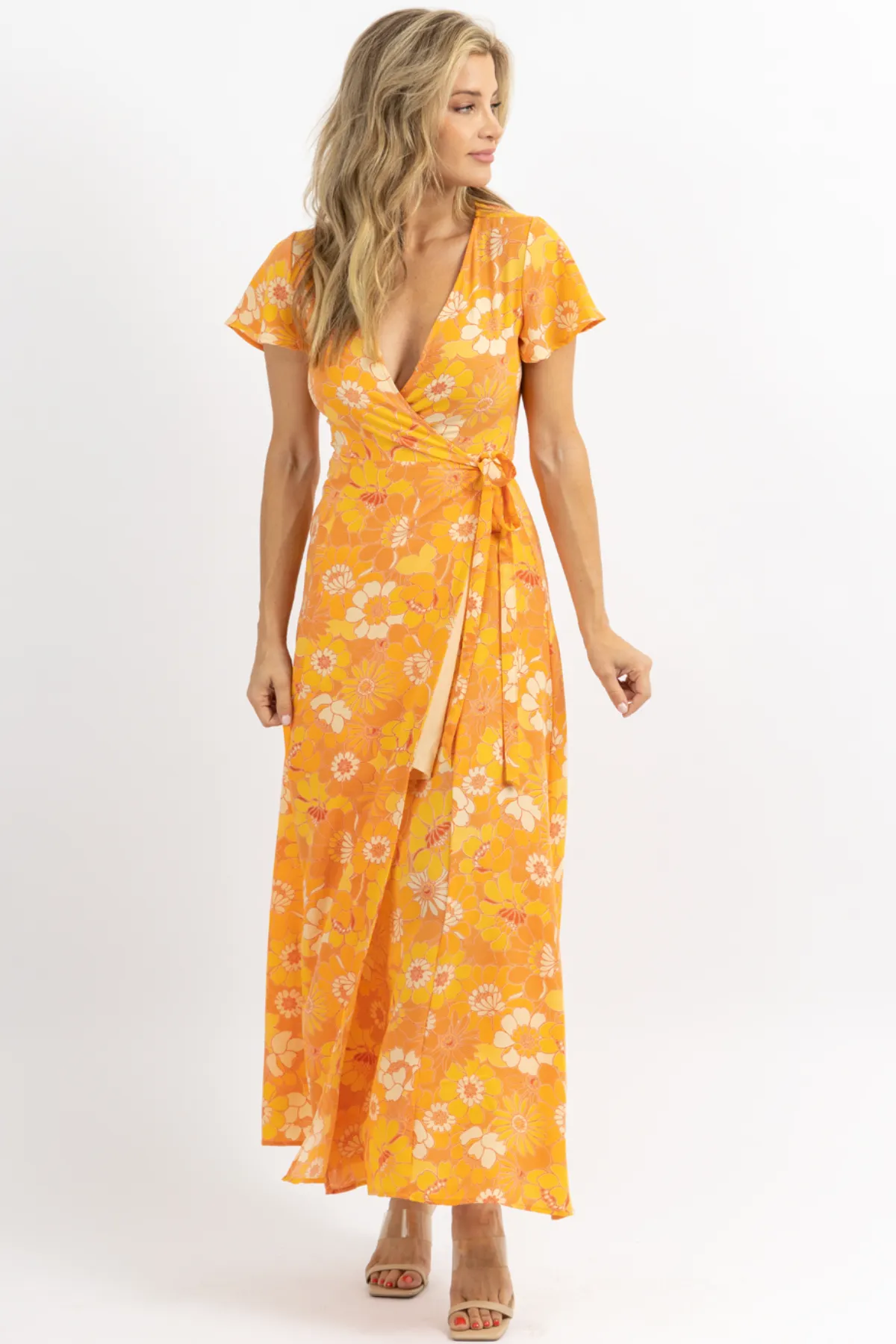 HONEY RUST WRAP MAXI DRESS