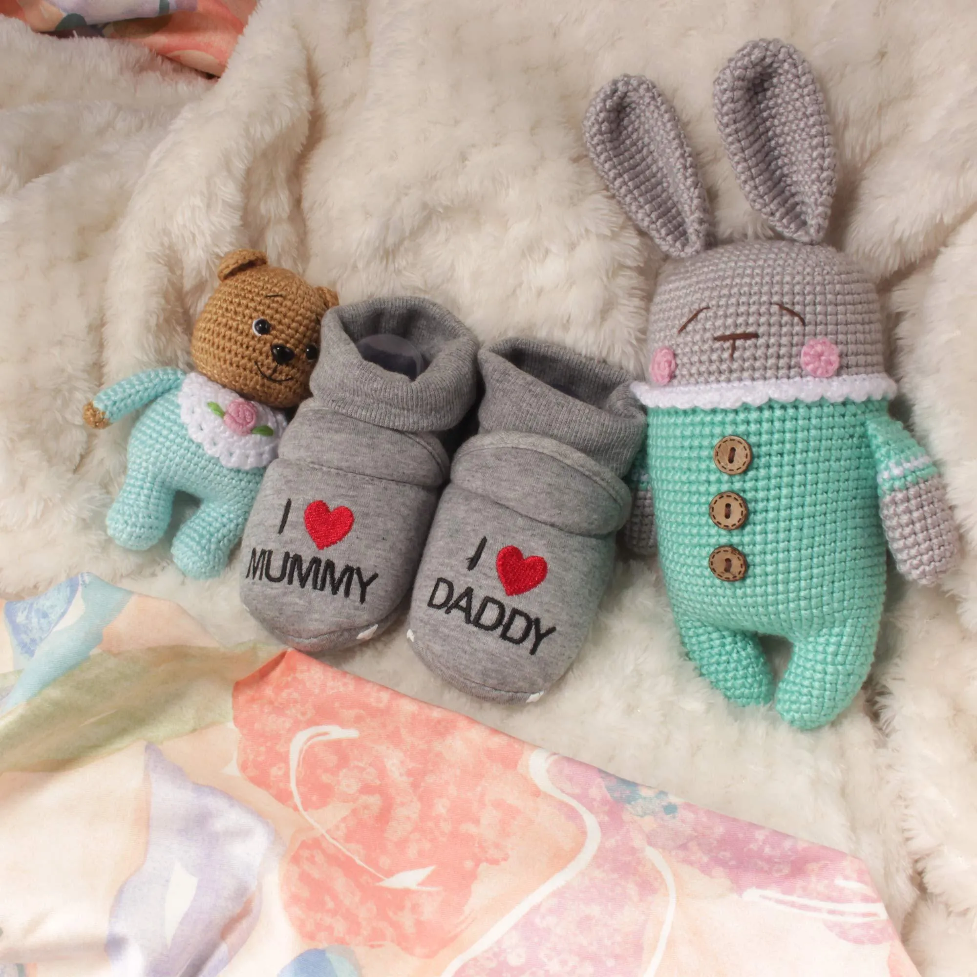 Infant Toddler Grey Soft Fluffy Plush Cozy Fuzzy Booties Slippers, Single Pair