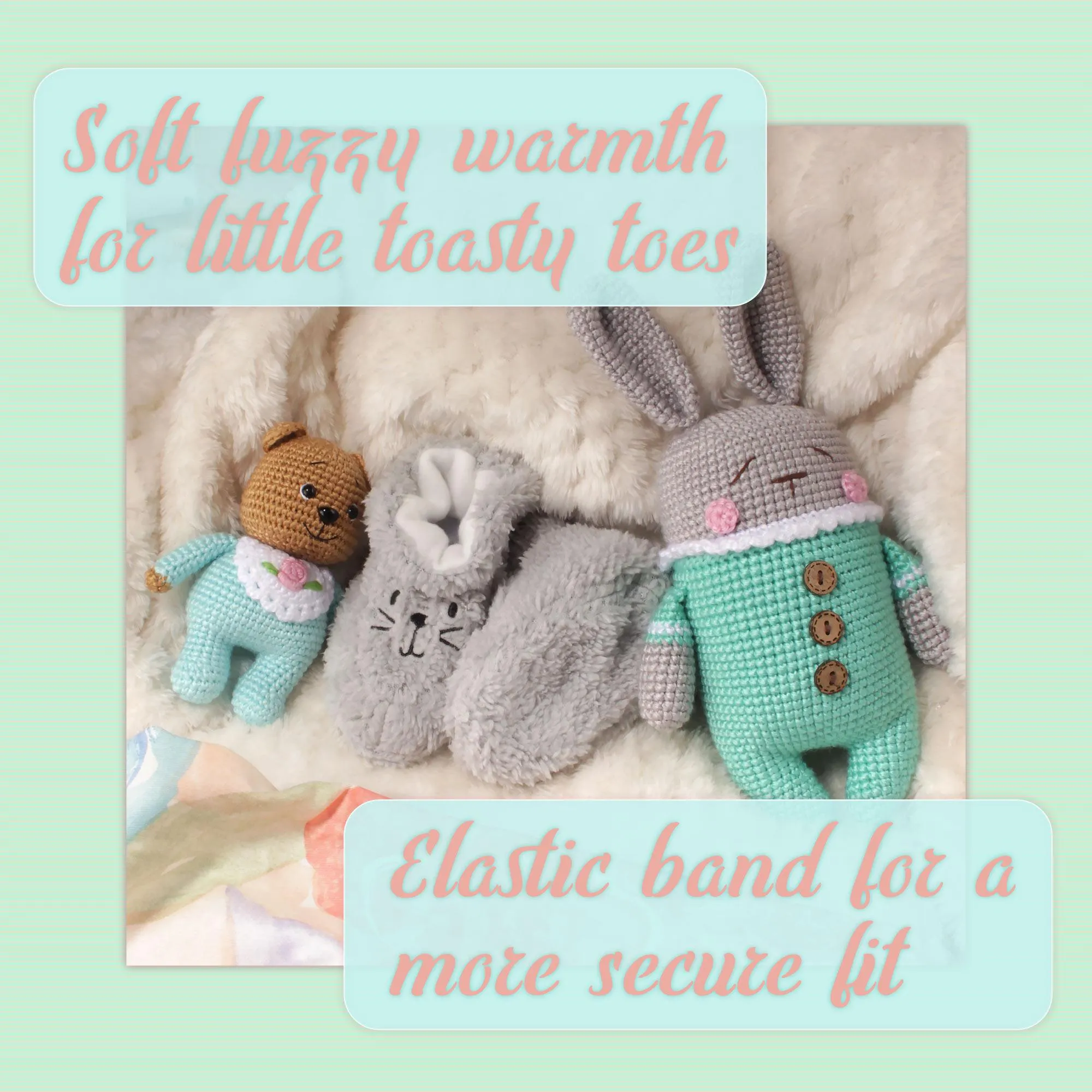 Infant Toddler Grey Soft Fluffy Plush Cozy Fuzzy Booties Slippers, Single Pair