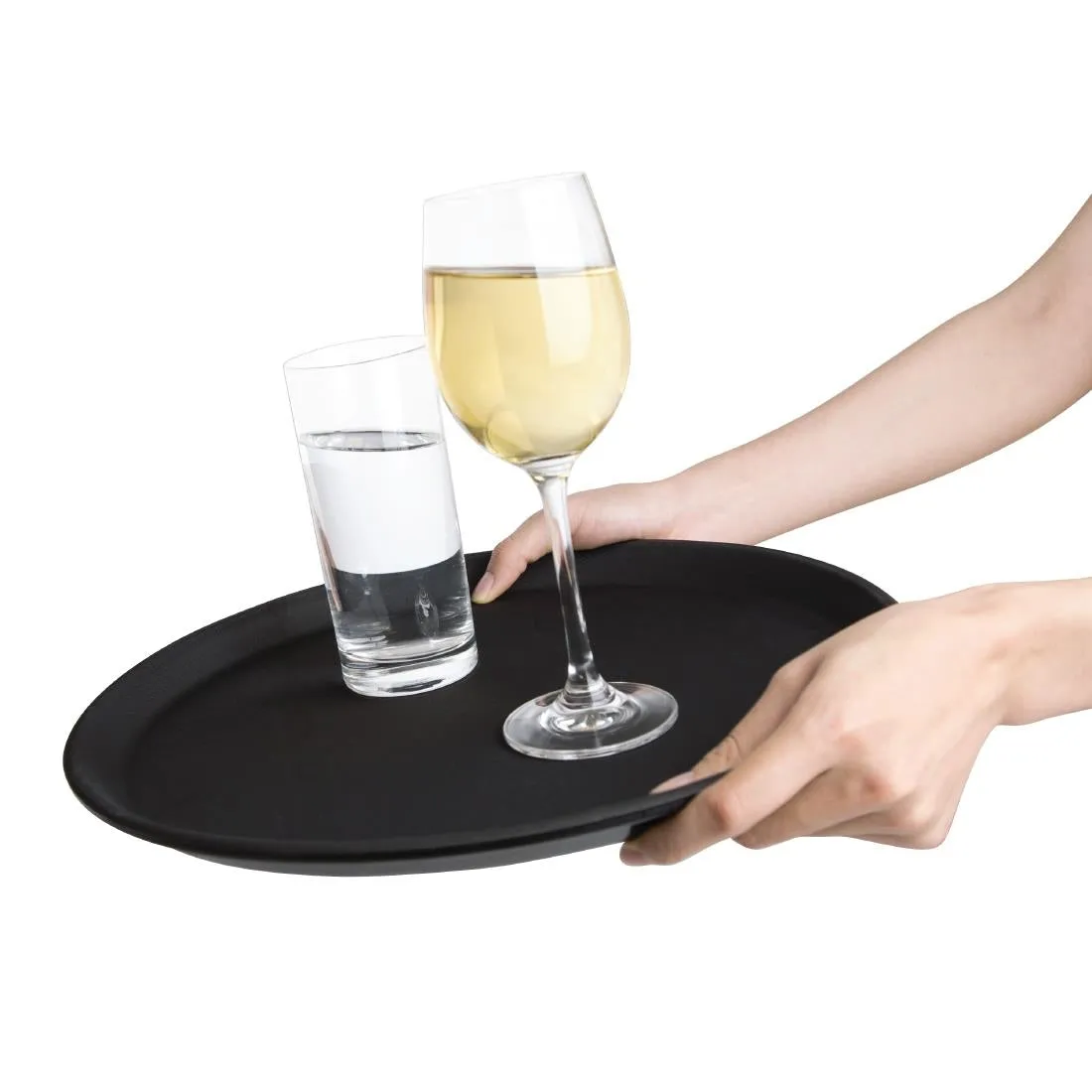 J846 Kristallon Fibreglass Round Non-Slip Tray Black 356mm
