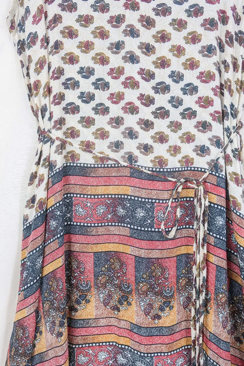 Jamie Dress - Indian Sari Slip - Hippie Jewel Tone Thistles - Size M/L