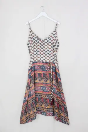 Jamie Dress - Indian Sari Slip - Hippie Jewel Tone Thistles - Size M/L