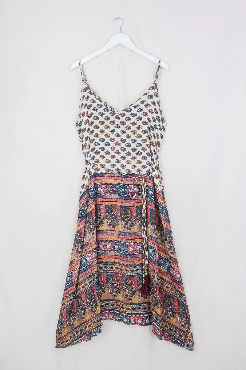 Jamie Dress - Indian Sari Slip - Hippie Jewel Tone Thistles - Size M/L