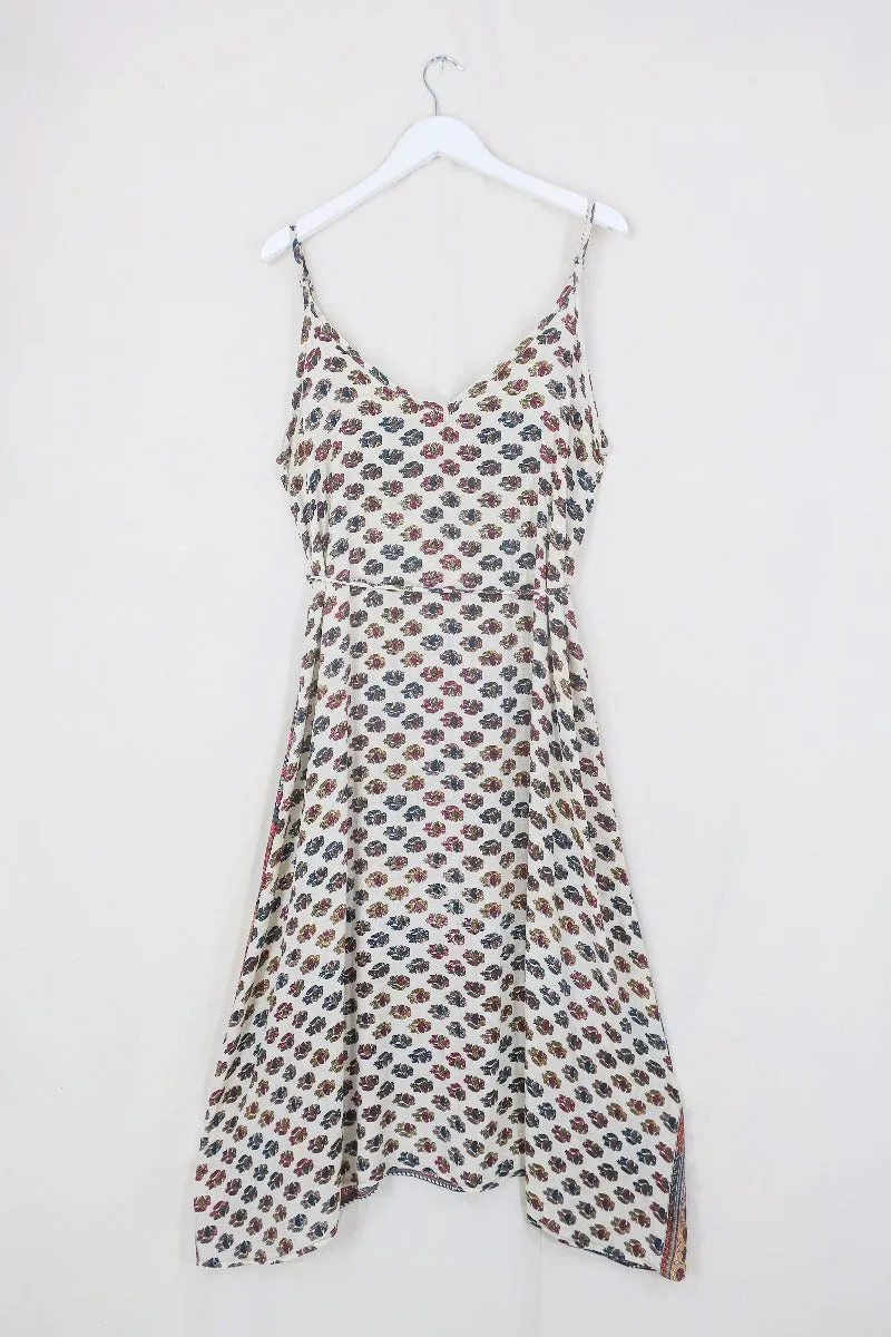 Jamie Dress - Indian Sari Slip - Hippie Jewel Tone Thistles - Size M/L
