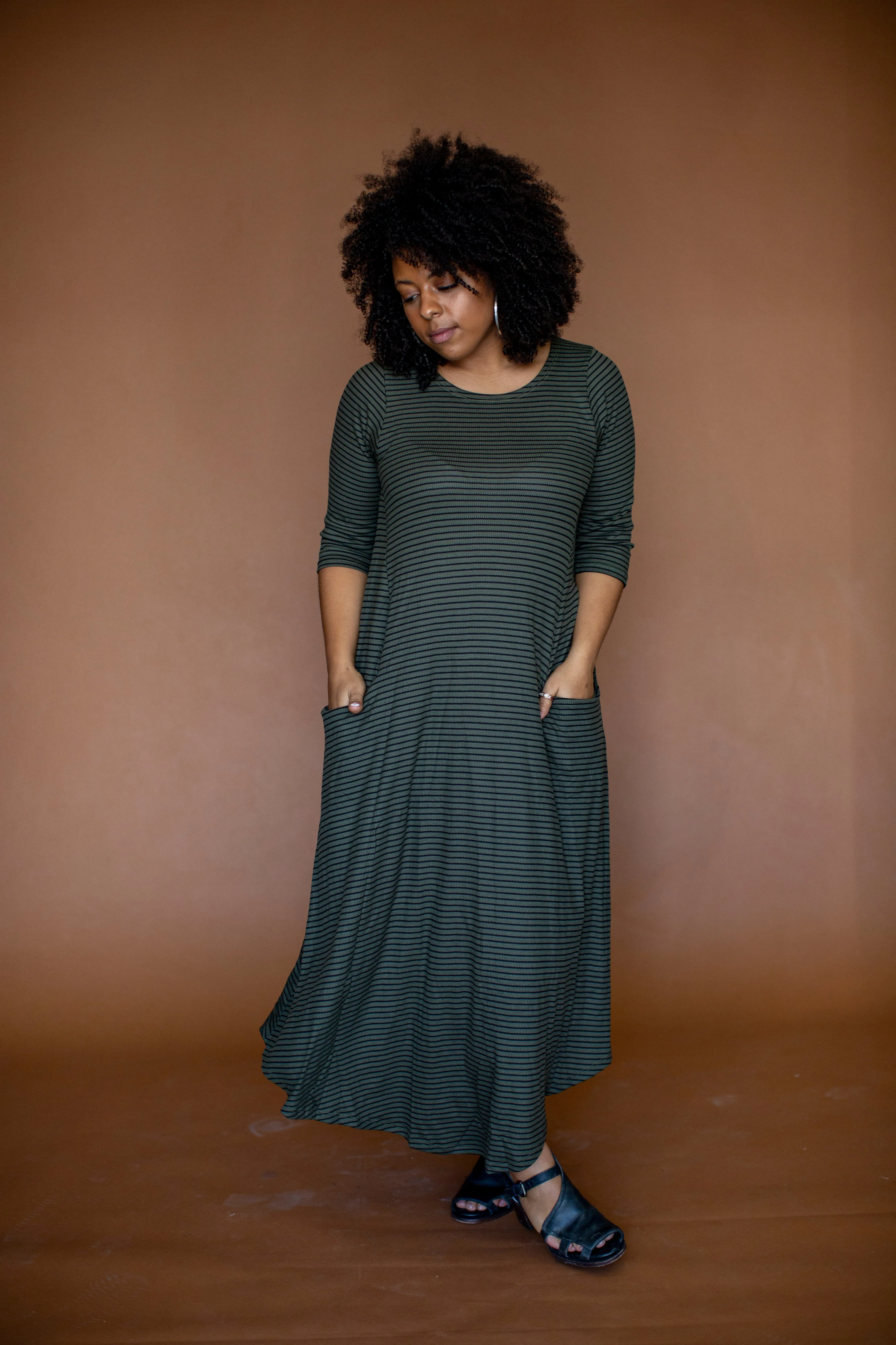 Jessi Dress Olive & Black Stripped Rib