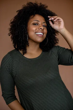 Jessi Dress Olive & Black Stripped Rib